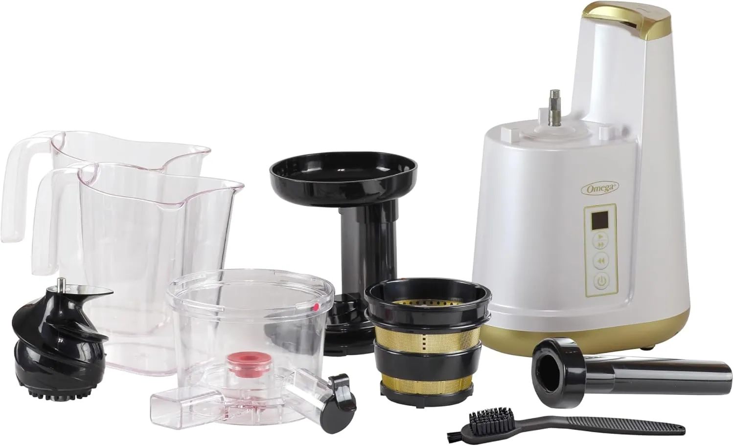 Omega Juicer Cold Press 365 Vertical 65 RPM Slow Masticating Compact Extractor for Fruits and Vegetables with 3 Stage Auger & BPA-Free Container, 150-Watts, White