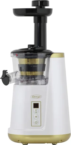 Omega Juicer Cold Press 365 Vertical 65 RPM Slow Masticating Compact Extractor for Fruits and Vegetables with 3 Stage Auger & BPA-Free Container, 150-Watts, White