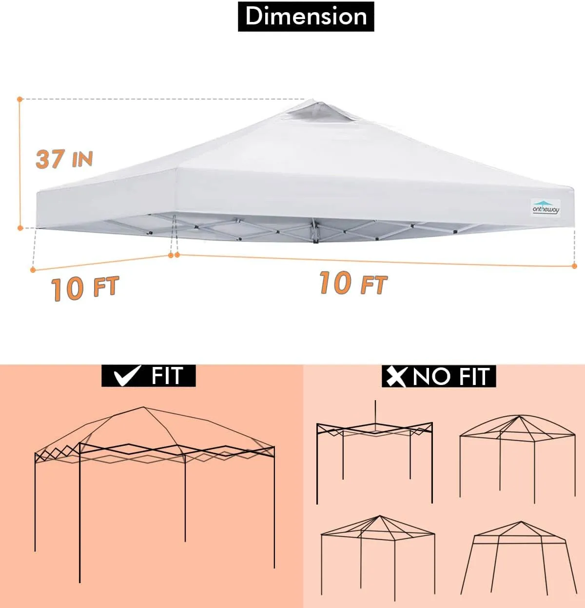 Ontheway 10x10 Replacement Canopy Top Cover, Pop Up Canopy Tent with Air Vent (White)