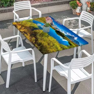 OOzie Blue Green Fitted Table Cover for Square Tables A Peaking Through The of The Morning Sunrise Tablecloth Great for Indoor and Outdoor Dining and Playing Cards Forest Fits up 4 Foot Tables