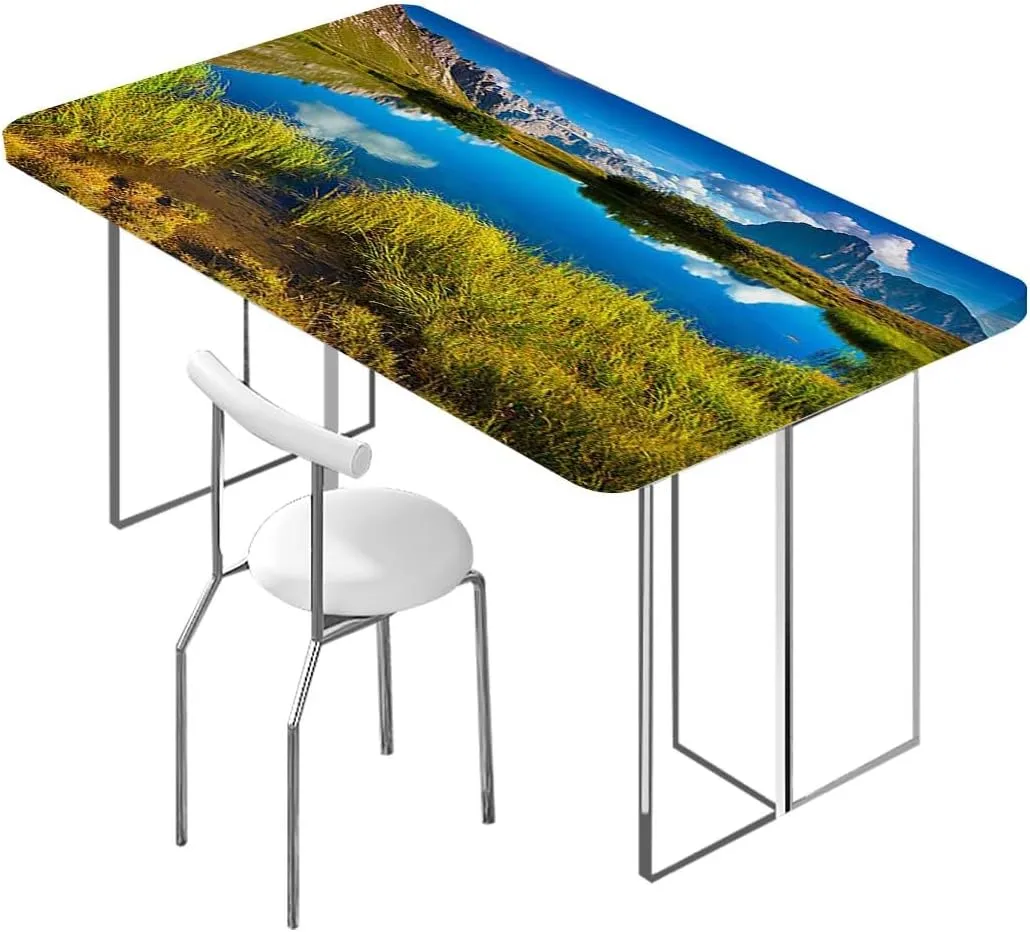 OOzie Blue Green Fitted Table Cover for Square Tables A Peaking Through The of The Morning Sunrise Tablecloth Great for Indoor and Outdoor Dining and Playing Cards Forest Fits up 4 Foot Tables