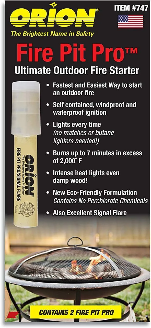 Orion Safety - Fire Pit Pro - Fire Starter for Campfires, Bonfires & Fire Pits - Ignites Damp Wood & Burns up to 7 Minutes - Eco-Friendly - Self-Contained, Waterproof & Windproof Ignition - 12 Pack