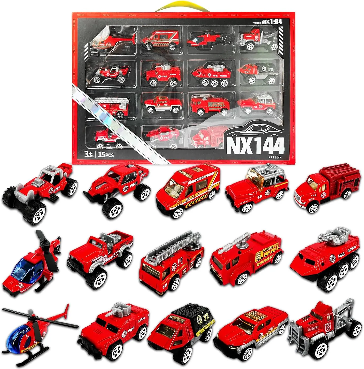 OTONOPI Fire Engine Truck Toy Vehicle Red Die-cast Pull Back Fire Truck Model