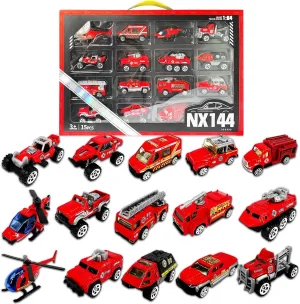 OTONOPI Fire Engine Truck Toy Vehicle Red Die-cast Pull Back Fire Truck Model