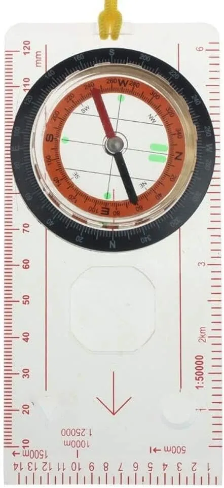 Outdoor Camping & Hiking Compass with Magnifying Glass, Map Scale, Lanyard – 360° Directional Baseplate Compass for Orienteering