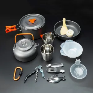 Outdoor Camping Cookware Mess Kit All in One Non-Stick Lightweight Backpacking Cooking Set with 2 Stainless Steel Cup Hiking Picnic Outdoor & Camping Pots and Pans Set with Kettle