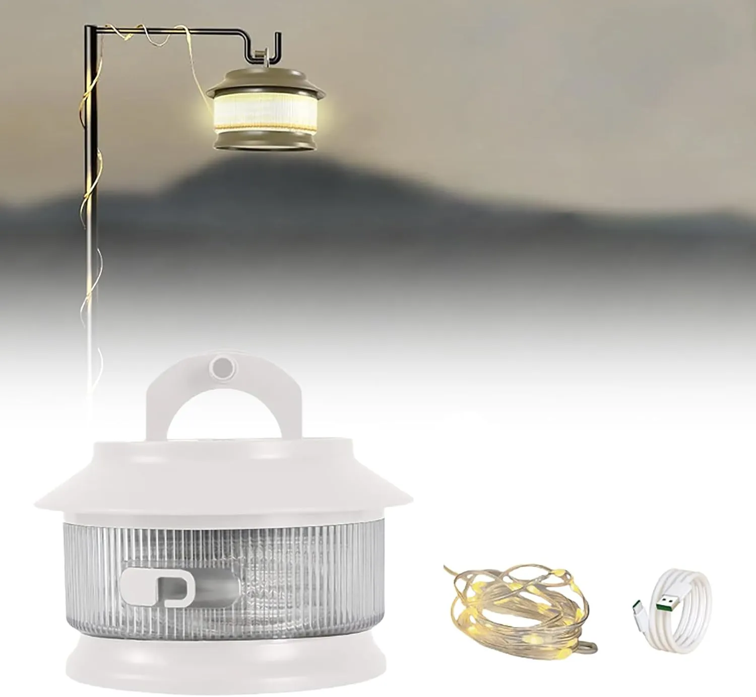Outdoor Camping String Lights, Portable Camping Lights for Camping/Yard/Hiking, Waterproof Retractable String Lights, Durable Tent Fairy Lights, RV Awning Lights (65.6ft) (White, Warm Light)