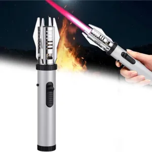 Outdoor Camping Windproof Direct fire Lighter, Direct fire Lighter with Safety Lock, Adjustable, Rechargeable Butane, Suitable for Candles, Campfires, Barbecue, Camping, Gifts(D)
