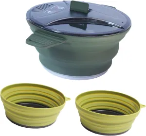 Outdoor Picnic Pot and Bowls Set Camp Mess Kit Foldable Silicone Stainless Steel Camping Cookwares for Travel Beach Trips Rvs
