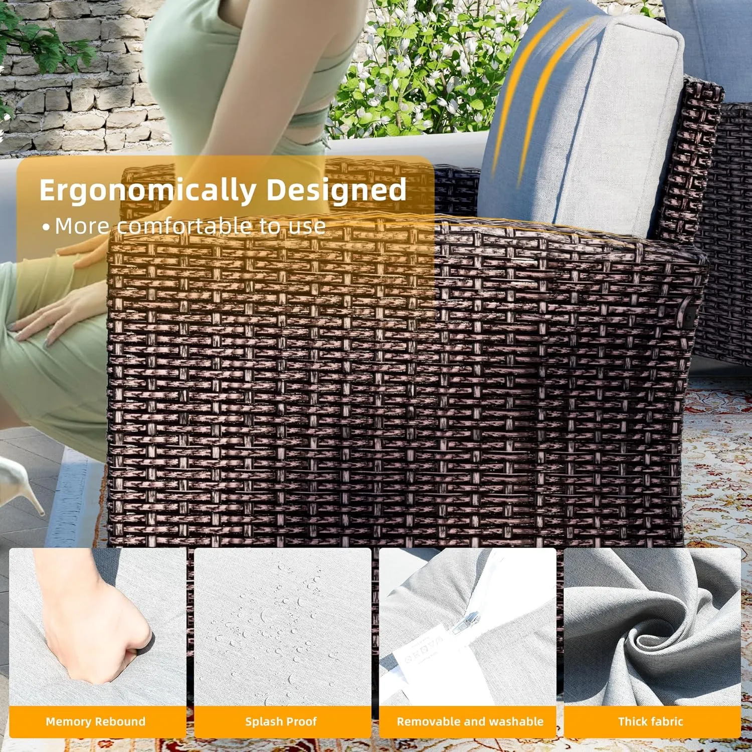 Outdoor Sectional Conversation Sofa，Wicker Patio Furniture Set with Ottomans and Comfy Cushions, All Weather High Back Conversation Set for Backyard Lawn Deck Garden