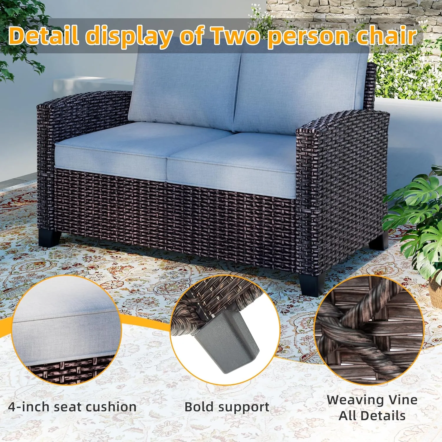Outdoor Sectional Conversation Sofa，Wicker Patio Furniture Set with Ottomans and Comfy Cushions, All Weather High Back Conversation Set for Backyard Lawn Deck Garden