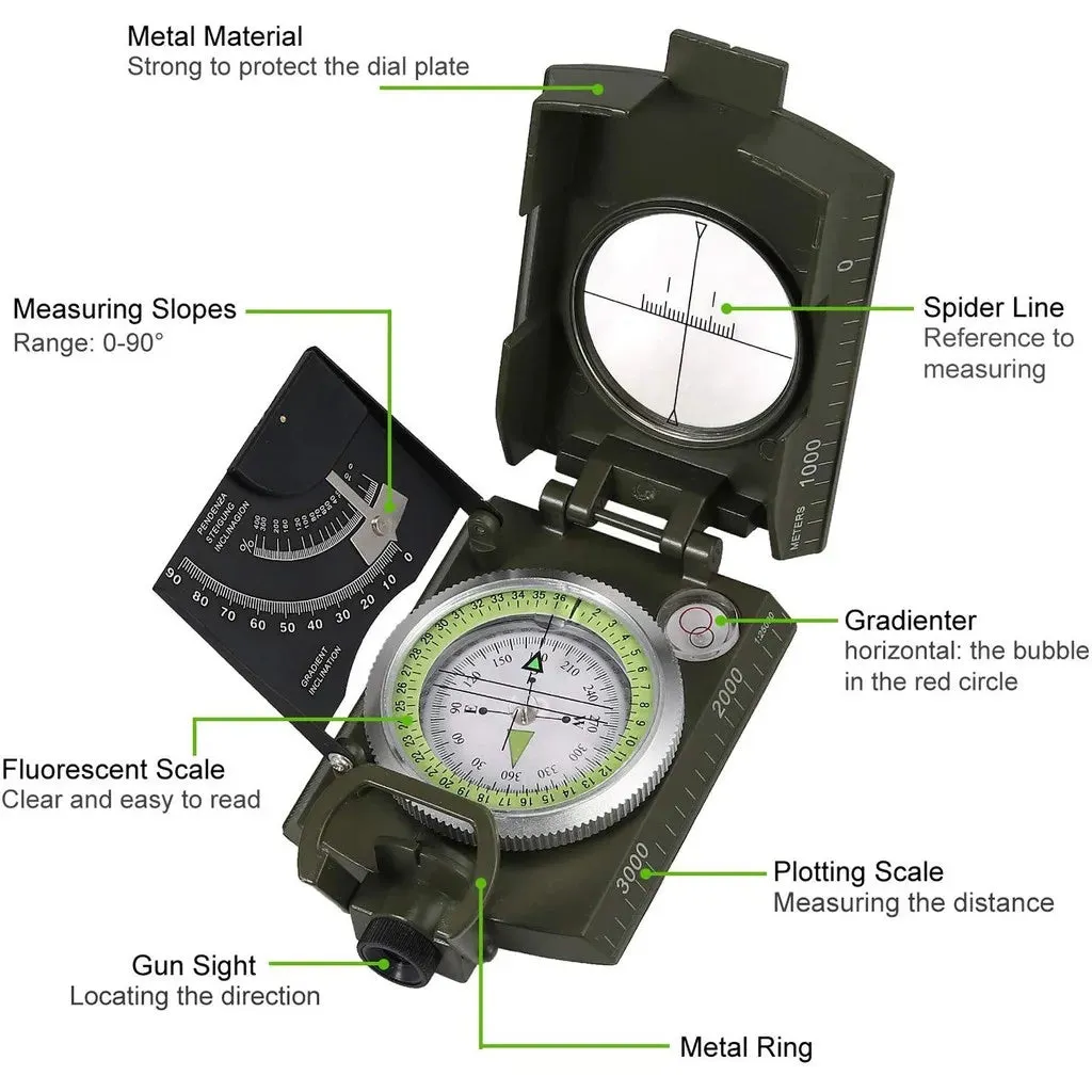 Outdoor Survival Gear Military Compass - Waterproof, Shockproof Digital Compass for Camping, Hiking, Geological Navigation