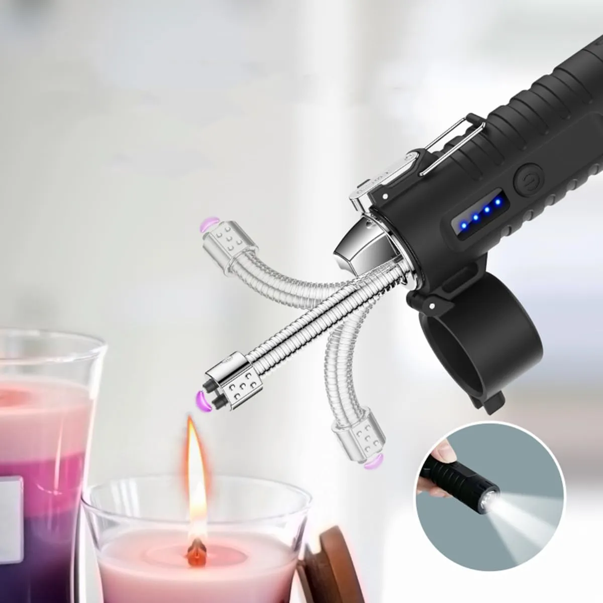 Outdoor Waterproof Arc Lighter Telescopic Double Arc Plasma Lighter with LED Bright Flashlight USB Rechargeable Flameless Lighter Windproof Lighter for Camping Hiking (Orange)