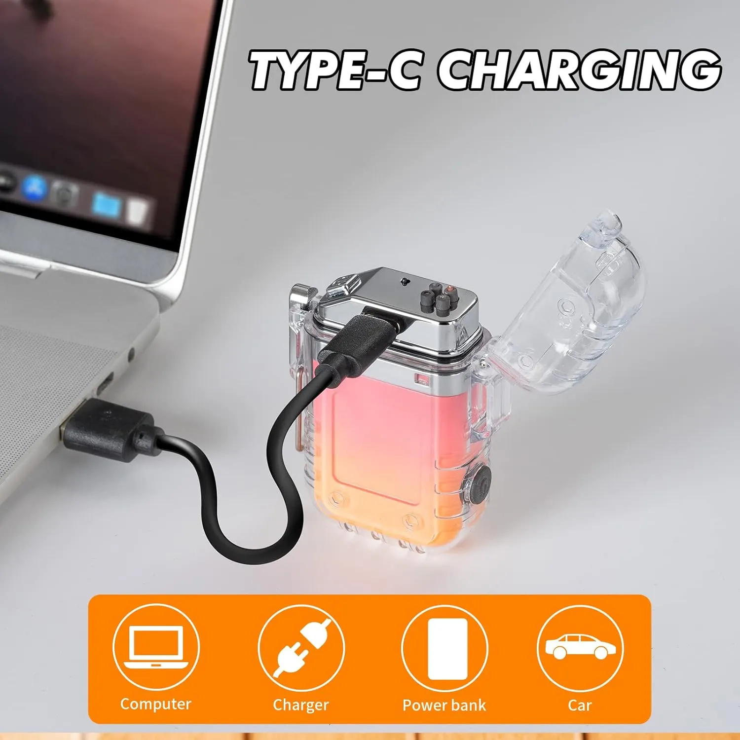 Outdoor Windproof Lighter Dual Arc Electric Lighters with Flashlight USB Rechargeable-Flameless-Plasma Cool Lighters for Camping,Adventure,Survival Tactical Gear (Black & White)