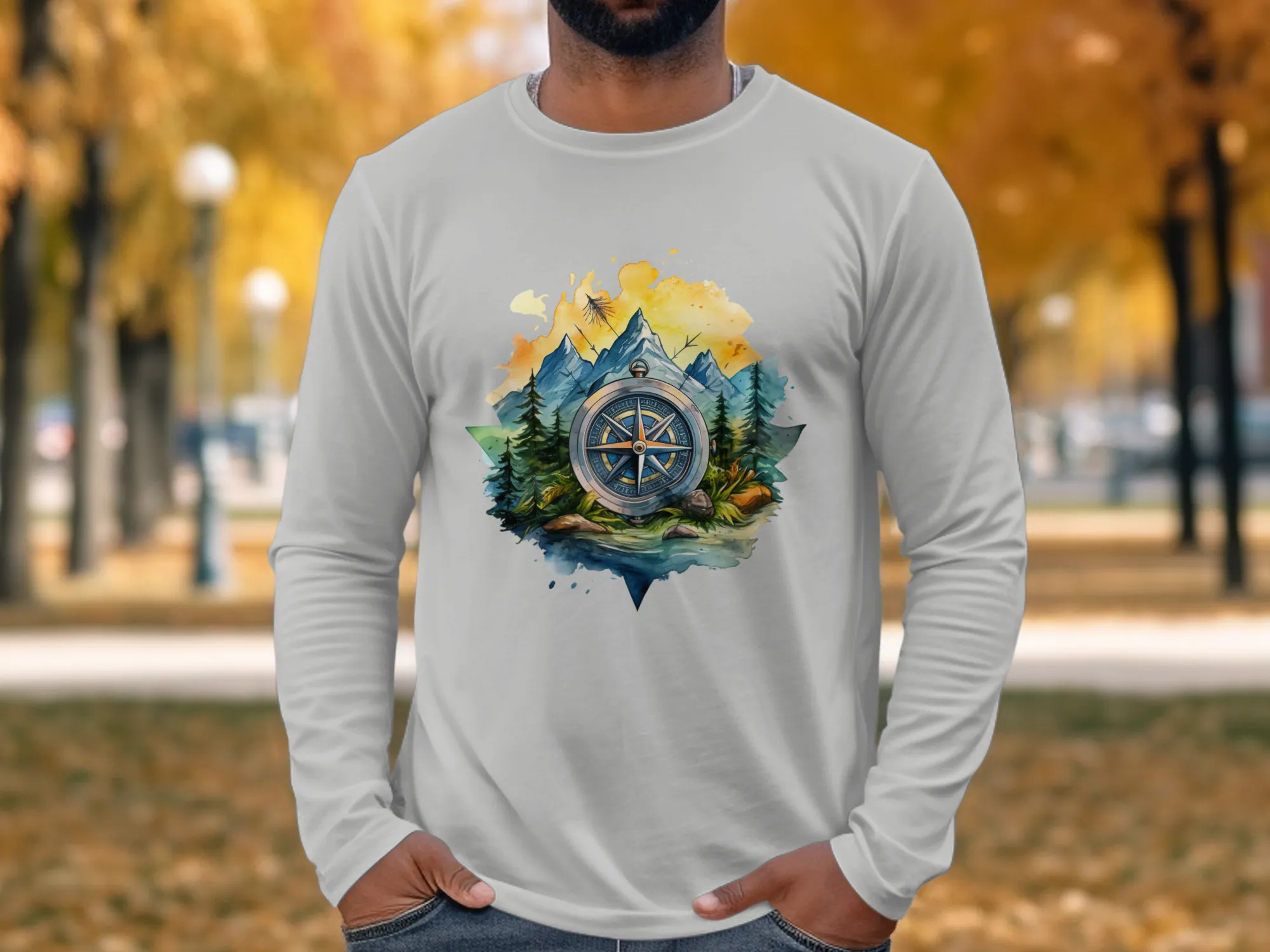 Outdoors-Hiking-Explore New Horizons Compass and Nature Scene
