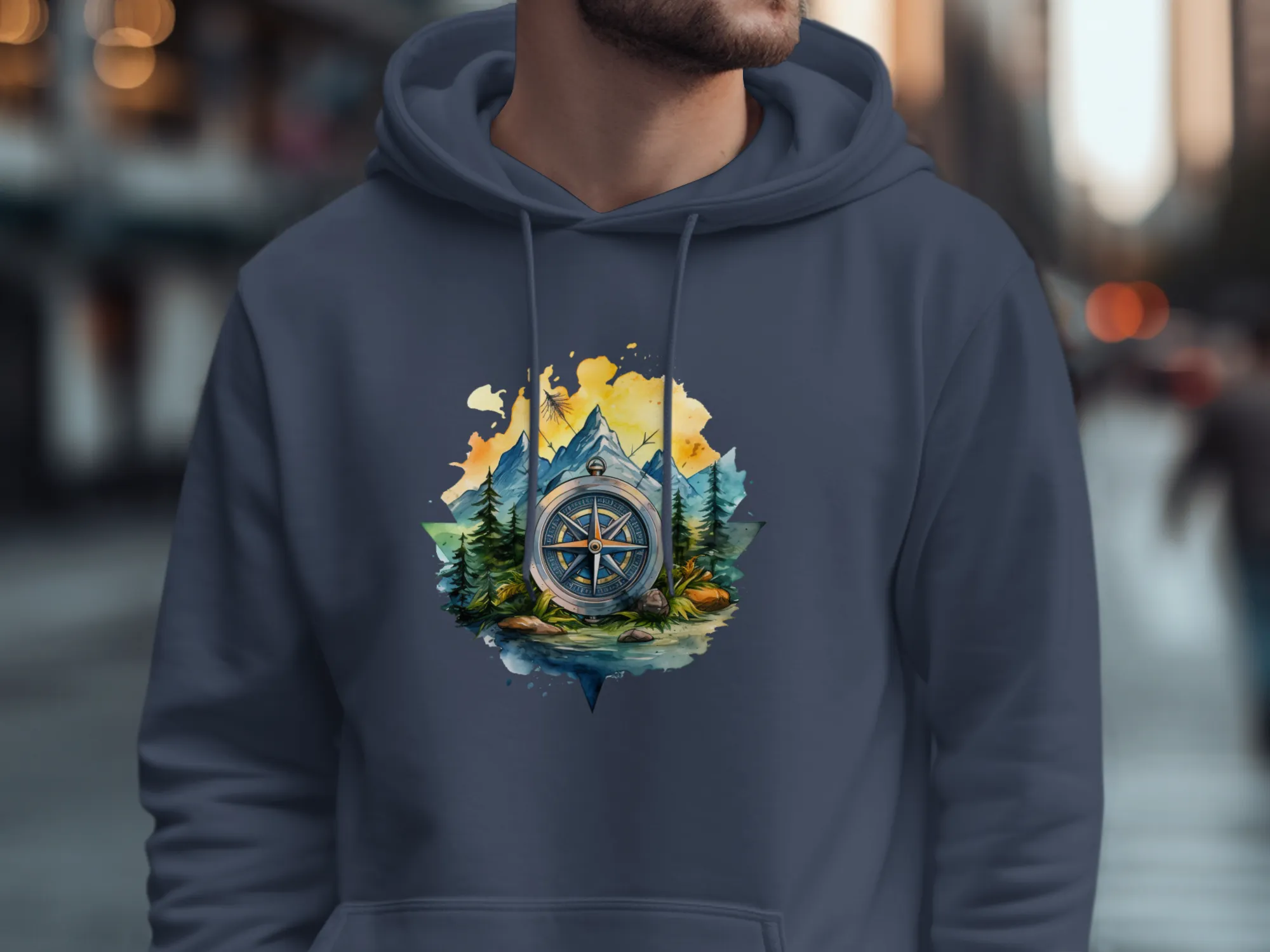 Outdoors-Hiking-Explore New Horizons Compass and Nature Scene
