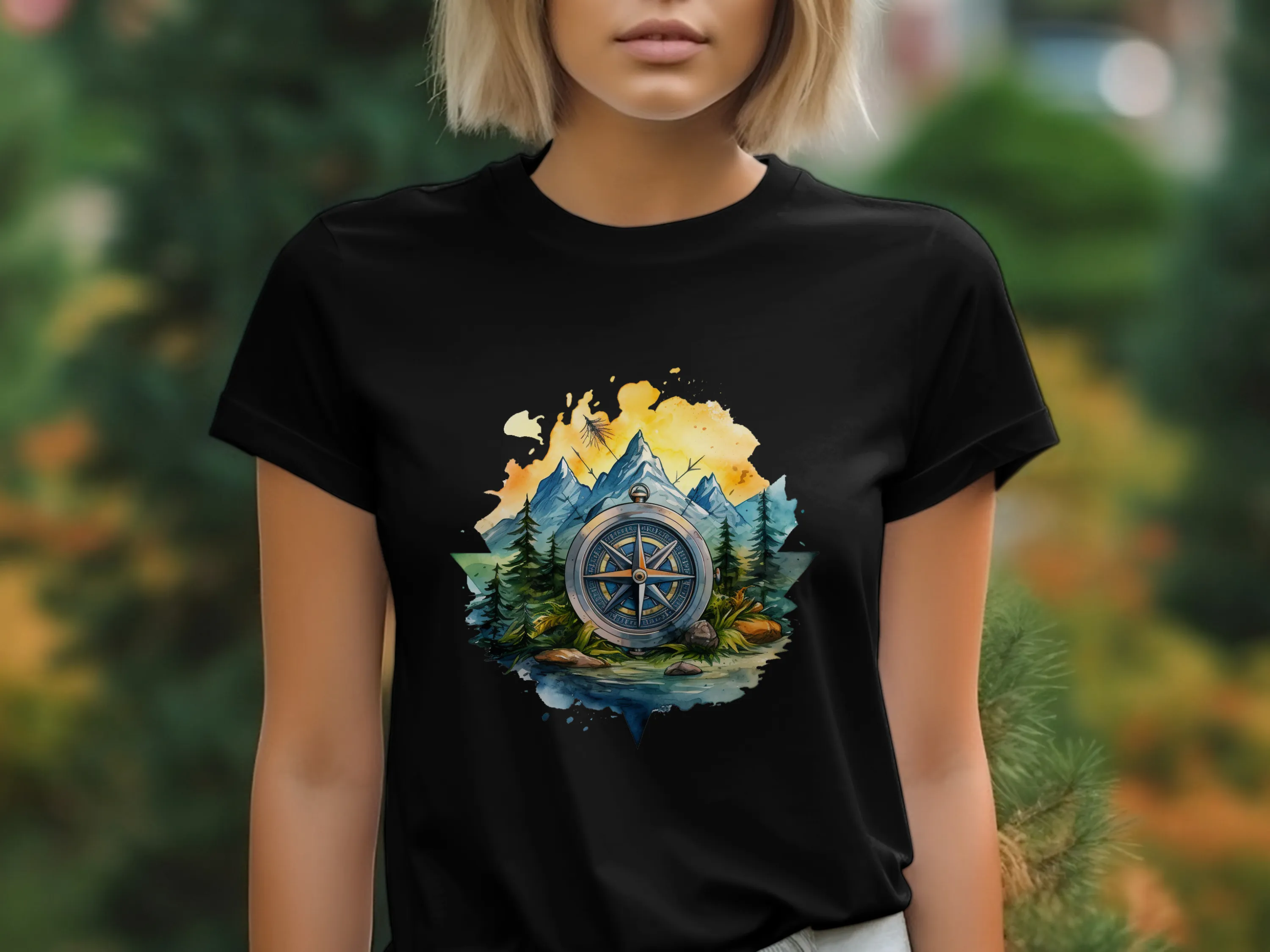 Outdoors-Hiking-Explore New Horizons Compass and Nature Scene
