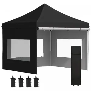 Outsunny 10' X 10' Pop Up Gazebo, Instant Canopy Tent Sun Shelter With Sidewalls, Wheeled Carry Bag |Outsunny 10' X 10' Tonnelle Barnum Pop-up Tente D'abri Instantane Pliable Avec Parois Laterales, 4 F