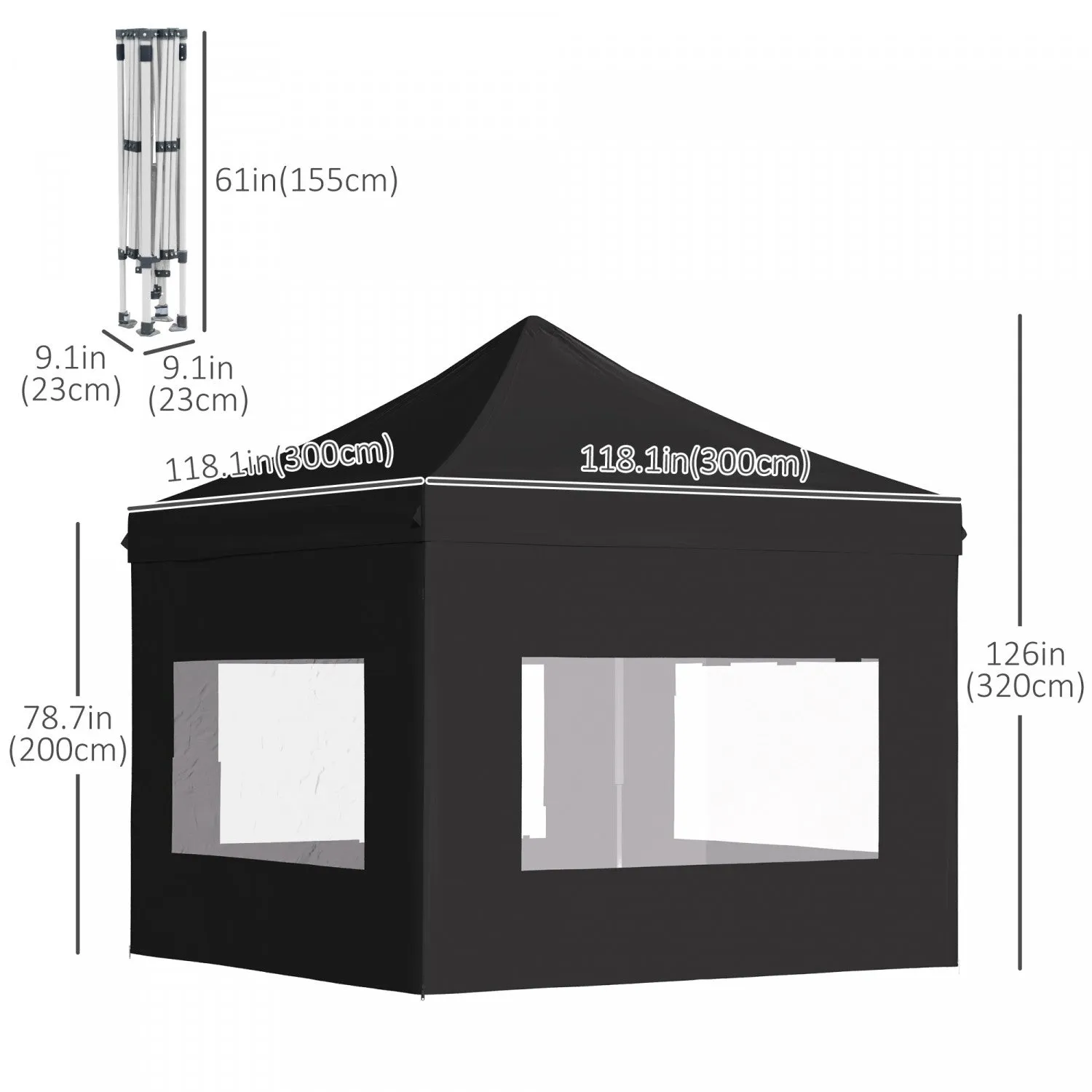 Outsunny 10' X 10' Pop Up Gazebo, Instant Canopy Tent Sun Shelter With Sidewalls, Wheeled Carry Bag |Outsunny 10' X 10' Tonnelle Barnum Pop-up Tente D'abri Instantane Pliable Avec Parois Laterales, 4 F