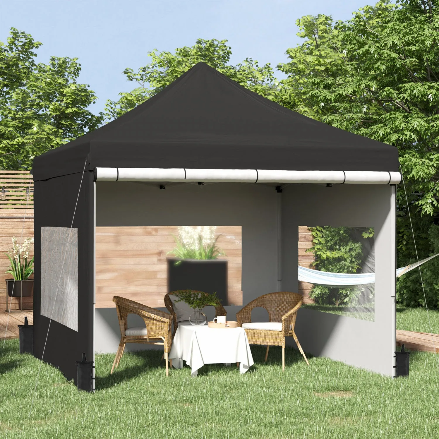 Outsunny 10' X 10' Pop Up Gazebo, Instant Canopy Tent Sun Shelter With Sidewalls, Wheeled Carry Bag |Outsunny 10' X 10' Tonnelle Barnum Pop-up Tente D'abri Instantane Pliable Avec Parois Laterales, 4 F