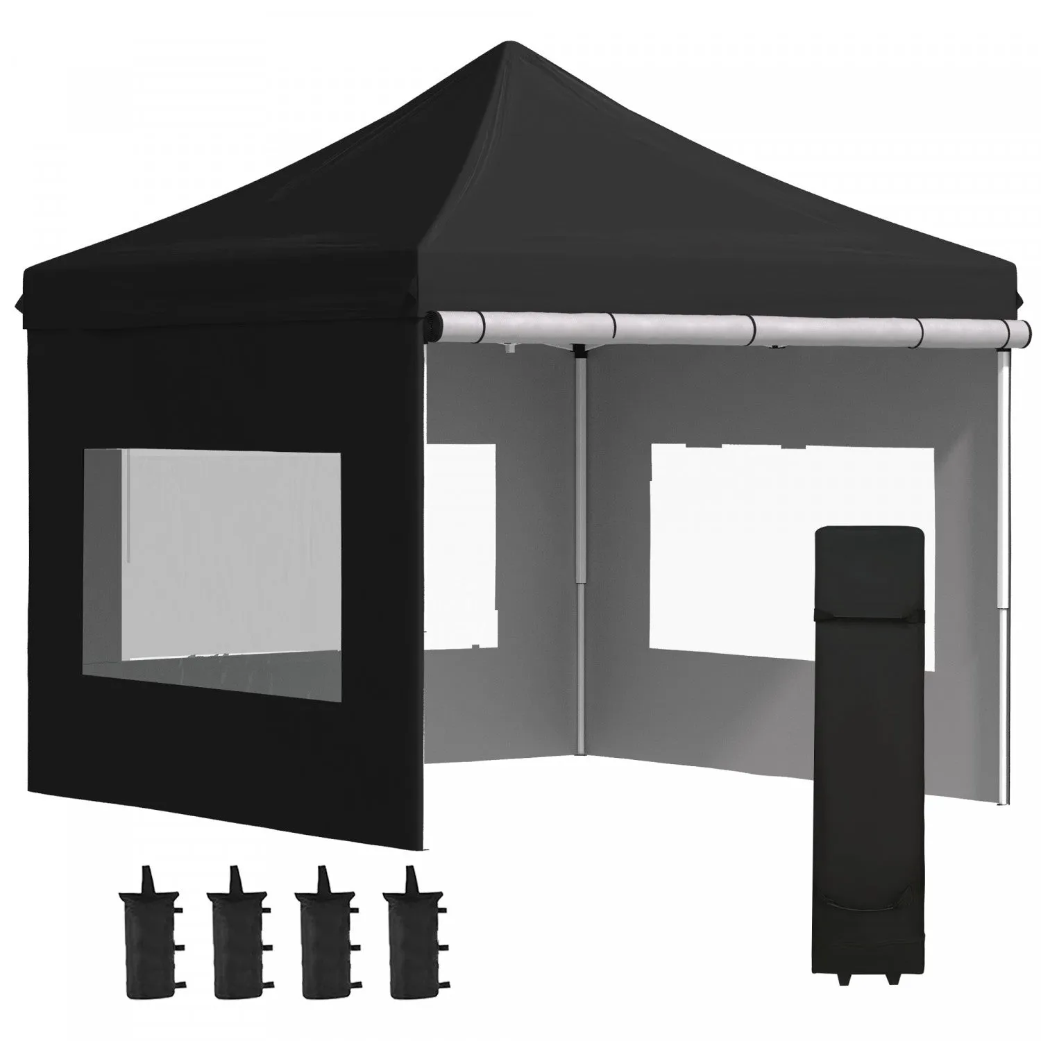 Outsunny 10' X 10' Pop Up Gazebo, Instant Canopy Tent Sun Shelter With Sidewalls, Wheeled Carry Bag |Outsunny 10' X 10' Tonnelle Barnum Pop-up Tente D'abri Instantane Pliable Avec Parois Laterales, 4 F
