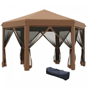 Outsunny 12.5' Pop Up Gazebo Hexagonal Canopy Tent Outdoor Shelter Pavilion Sun Protection With Mesh|Outsunny 13' X 11' Heavy Duty Pop Up Canopy Avec Forme Hexagonale, Filet Lateral A 6 Mailles, Hauteu