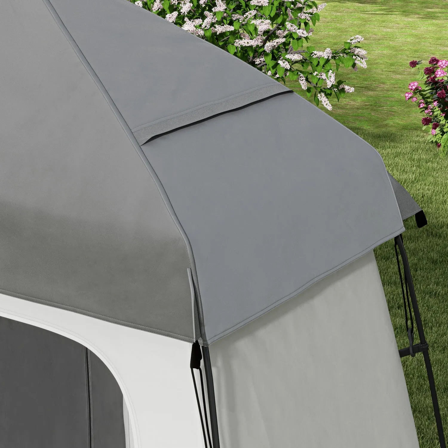 Outsunny Two Room Pop Up Shower Tent W/ Shower Bag, Floor, Carry Bag, Dark Grey