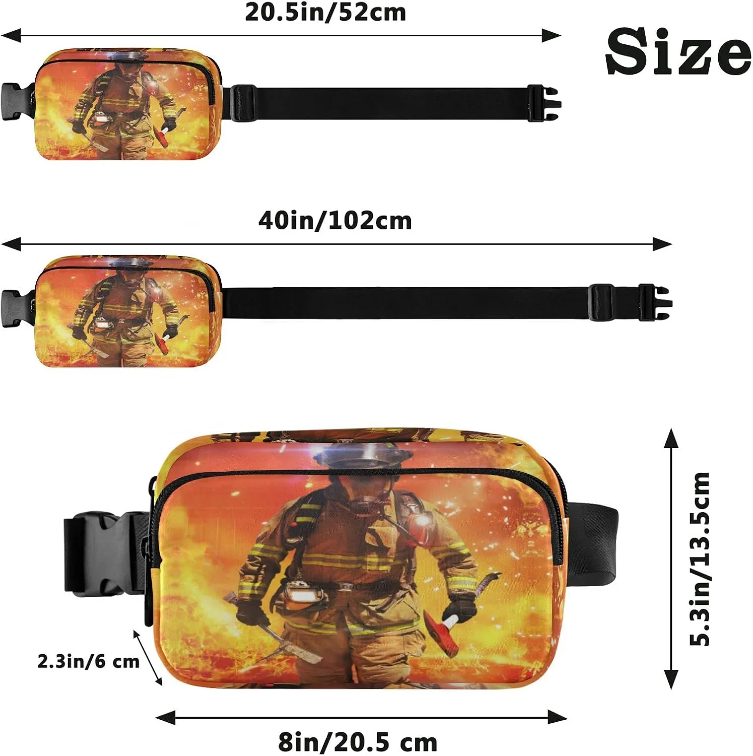Oyihfvs Firefighter Survivors with Tools Fire Background Adjustable Fanny Waist Pack Pouch, Waterproof Runners Sports Waist Pack Wallet for Sports Hiking Fitness Cycling Gym Women Men