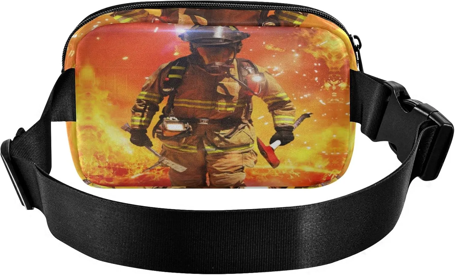 Oyihfvs Firefighter Survivors with Tools Fire Background Adjustable Fanny Waist Pack Pouch, Waterproof Runners Sports Waist Pack Wallet for Sports Hiking Fitness Cycling Gym Women Men