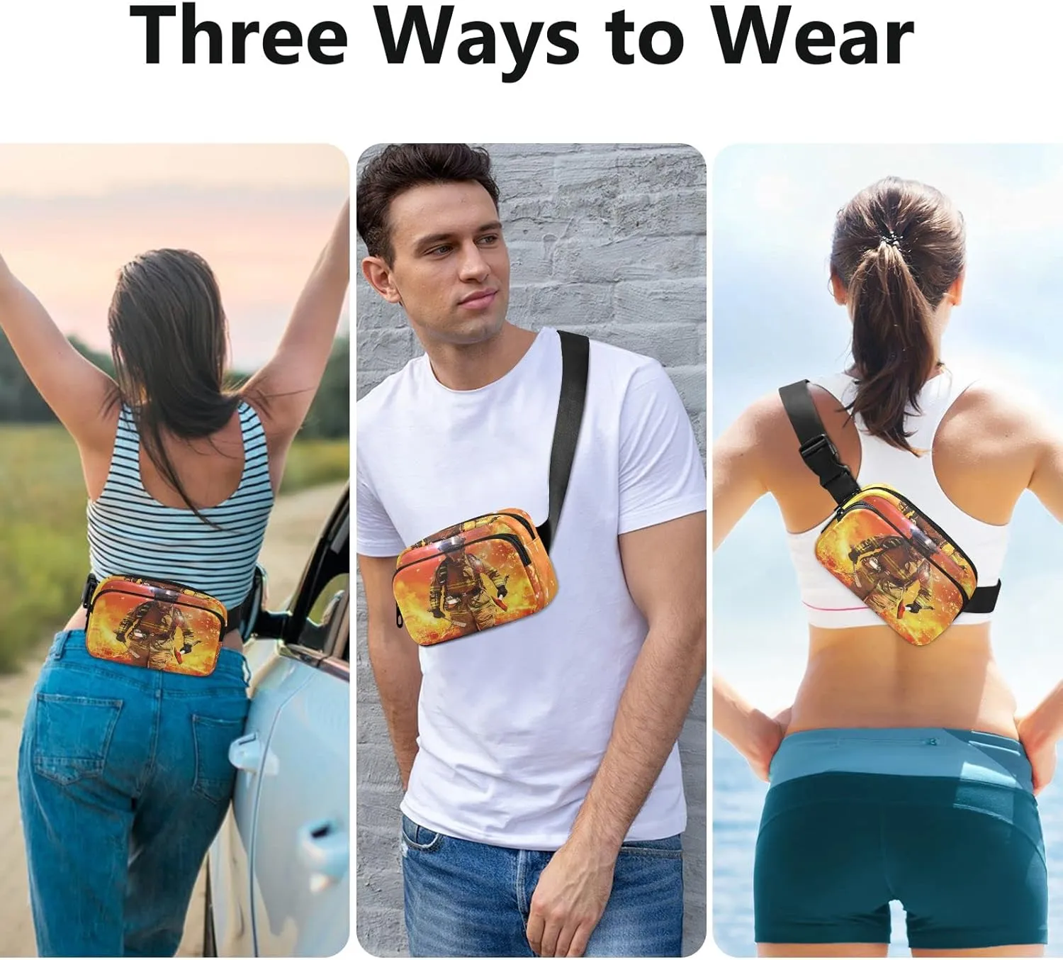 Oyihfvs Firefighter Survivors with Tools Fire Background Adjustable Fanny Waist Pack Pouch, Waterproof Runners Sports Waist Pack Wallet for Sports Hiking Fitness Cycling Gym Women Men