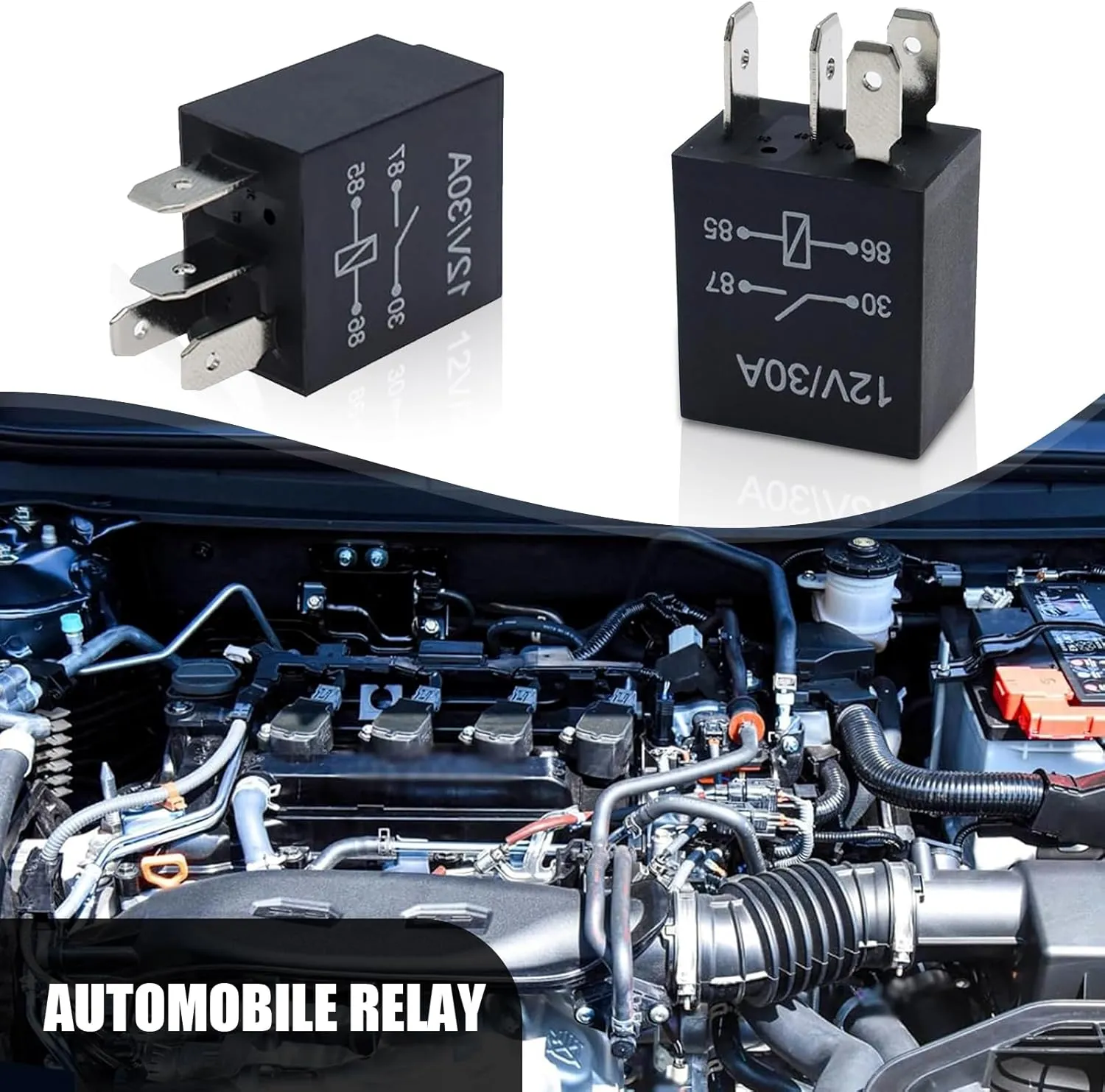 Pack-4 Car 4 Pin Relay, DC 12V Multi-Function Air Conditioning Oil Pump Motor Replacement Accessories, Waterproof and Flame Retardant Housing Starting Relay, Universal for Cars (Black)