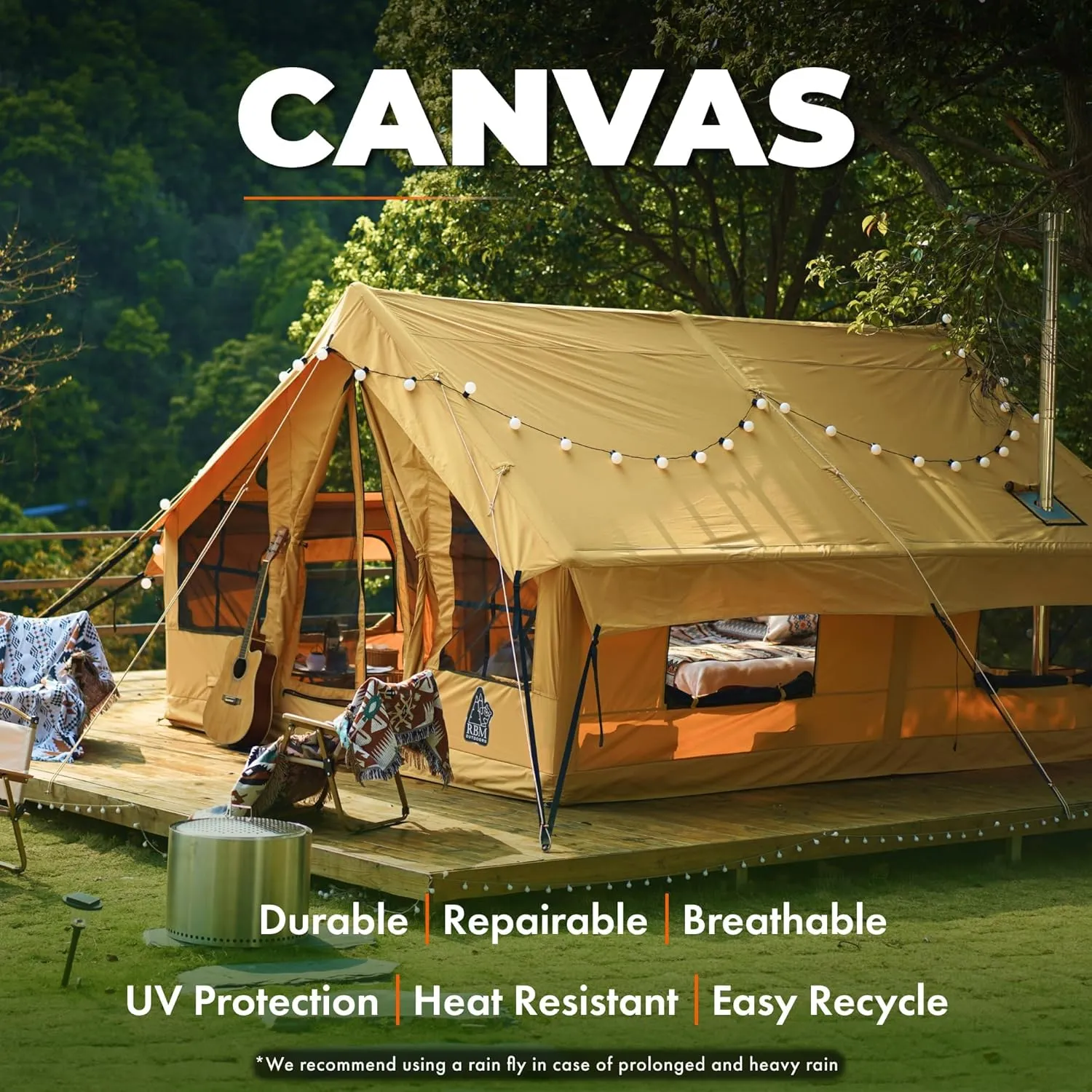 Panda Inflatable Tents for Camping with Stove Jack, Canvas Blow Up, Easy Setup Inflatable Tent, Waterproof Hot Inflatable Outdoor House, Casa de Campaña with Hand Pump
