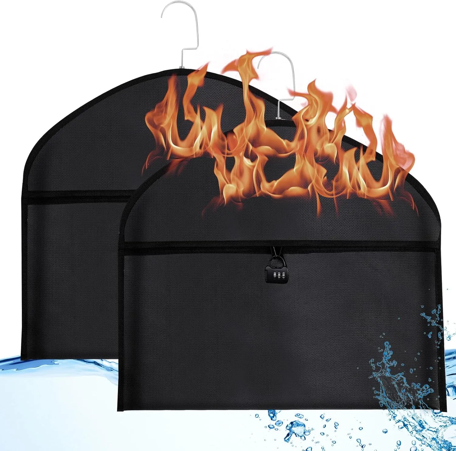 Pangda 2 Pack Hanger Safe Storage Fireproof Waterproof, 19 x 16.5 Inches Diversion Safe and Containers with Lock Jewelry Secret Compartment Bag for Traveling or Home(Black)