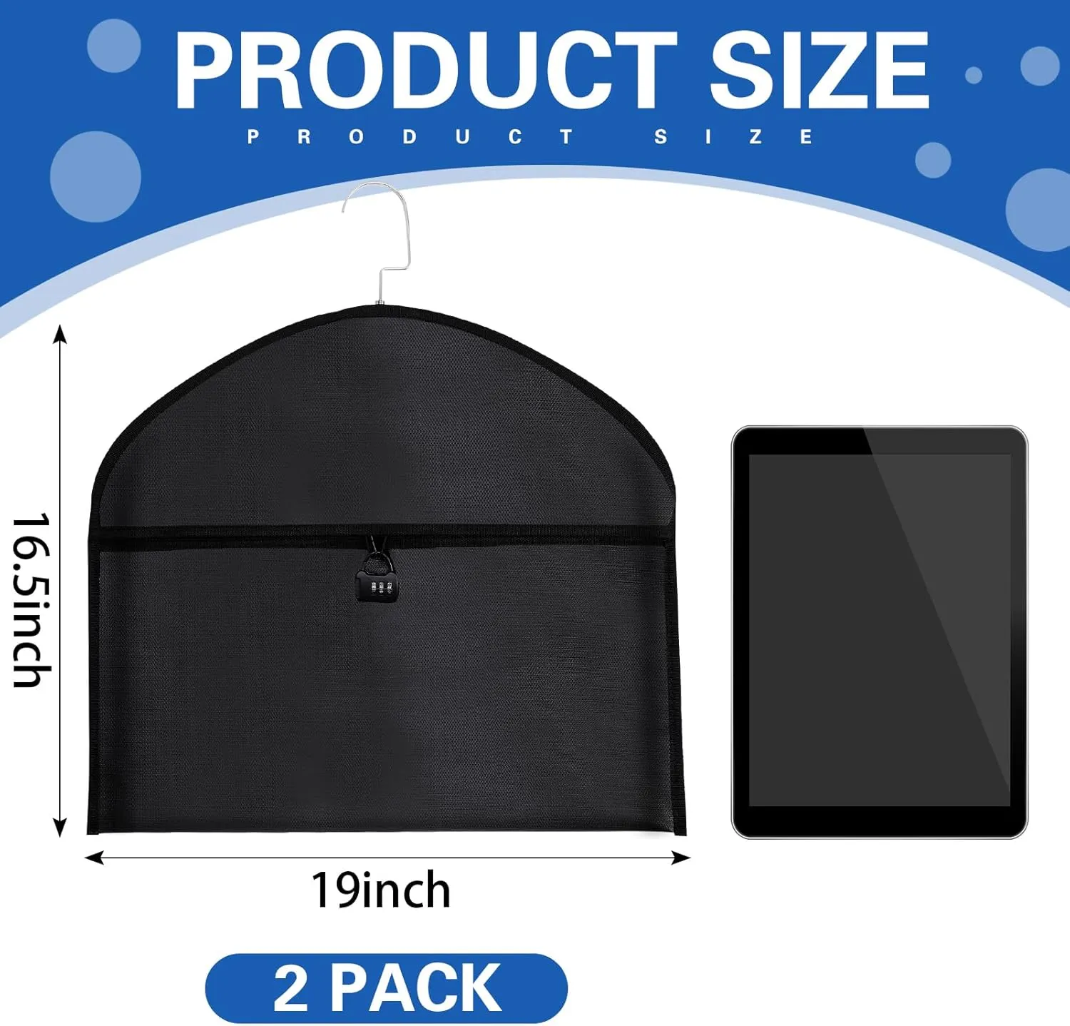 Pangda 2 Pack Hanger Safe Storage Fireproof Waterproof, 19 x 16.5 Inches Diversion Safe and Containers with Lock Jewelry Secret Compartment Bag for Traveling or Home(Black)