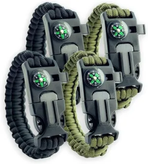 Paracord Rope Bracelet w/Fire Starter, Survival Whistle & Compass - Black & Green - Survival Gear for Camping - Hiking - Hunting - Fishing & Emergencies