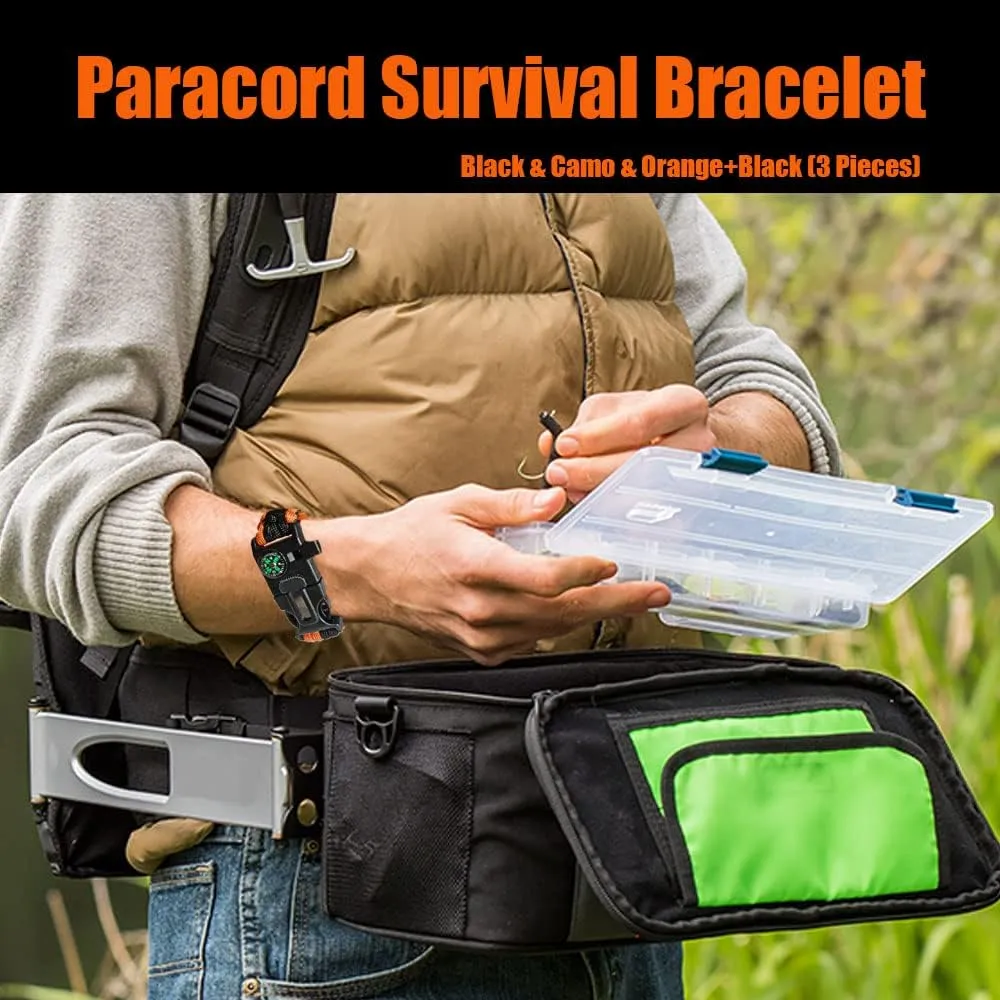 Paracord Survival Bracelet (6 Pieces), Adjustable, Practical Five Functions, Fire Starter, Loud Whistle, Reliable Compass, Rope Cutter, Reliable Paracord