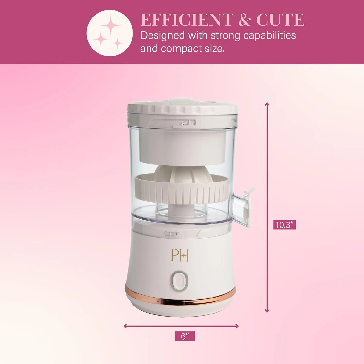 Paris Hilton Electric Citrus Juicer, Mini Portable Cordless Juicer with USB Rechargeable Base, One-Touch Button, Compact Lemon, Lime and Orange Juicer, White