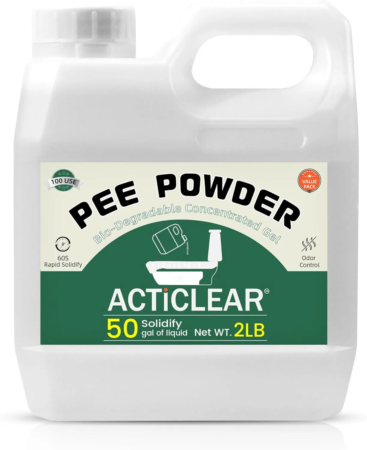 Pee Powder Gel - 2lb Rapid 60-Second Absorption & Odor Neutralizer for Portable Toilets, Camping, and Outdoor Essentials
