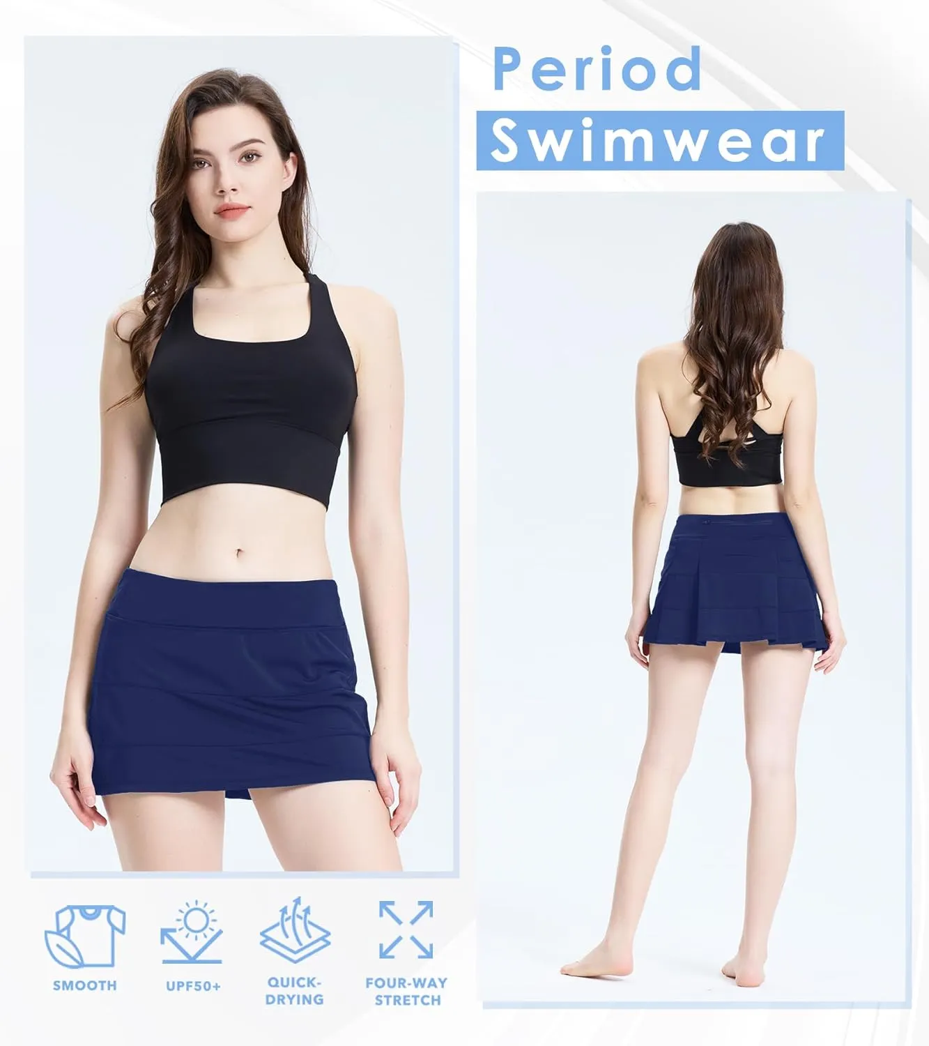 Period Swimwear Leakproof Swim Skirt Waterproof Menstrual Swimsuit with Pocket for Women Teens Girls