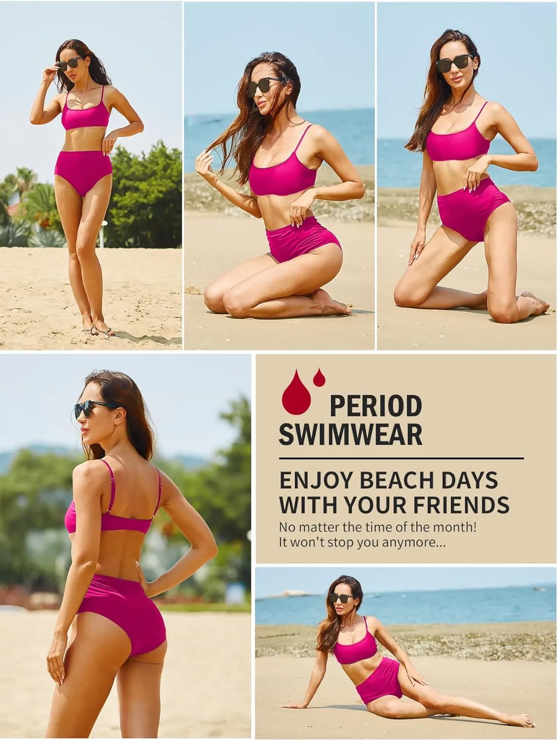 Period Swimwear-Menstrual Swimsuit Bikini Bottoms-High Waisted Leakproof Swim Bottoms for Teens Girls and Women.