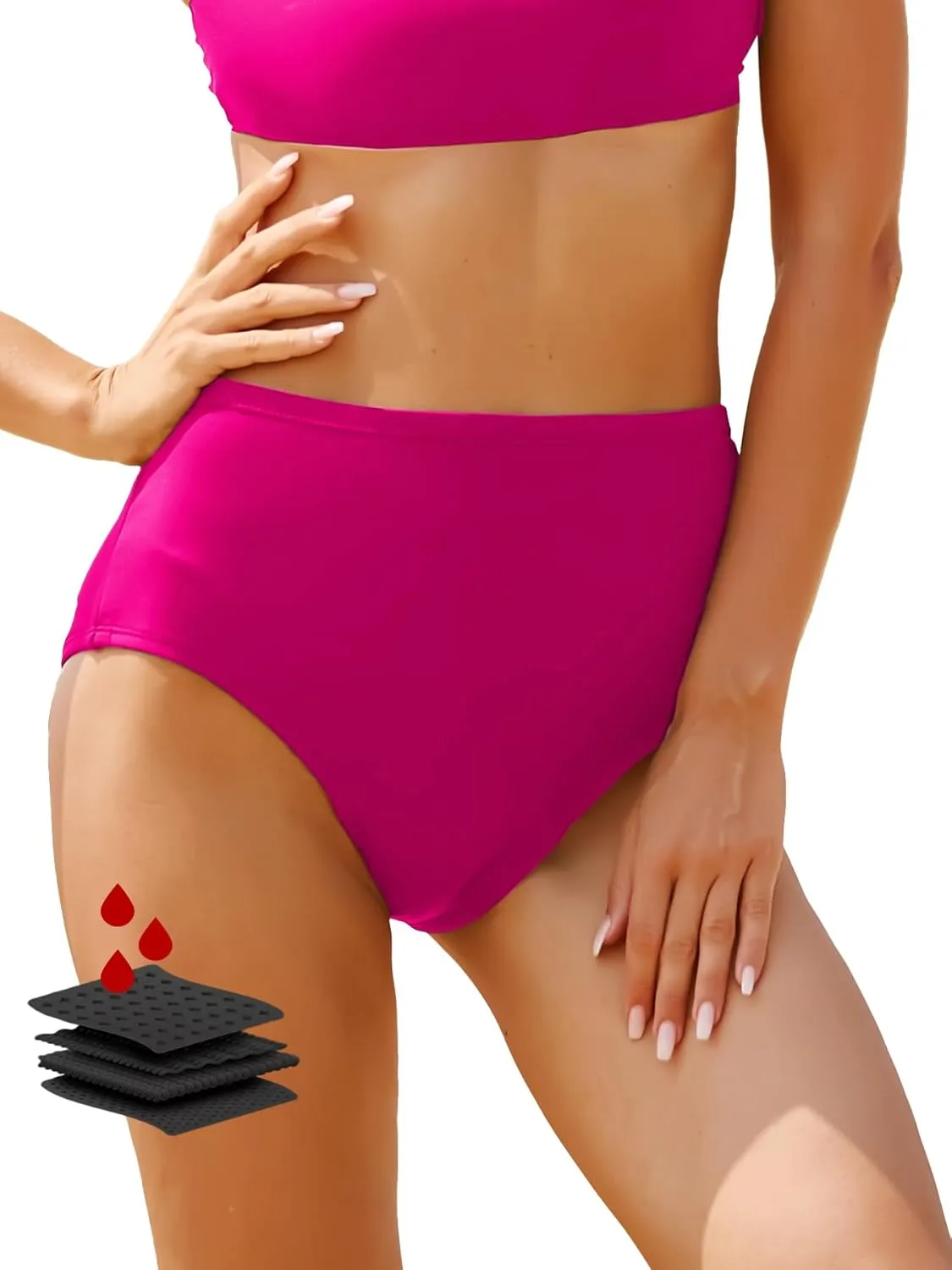 Period Swimwear-Menstrual Swimsuit Bikini Bottoms-High Waisted Leakproof Swim Bottoms for Teens Girls and Women.