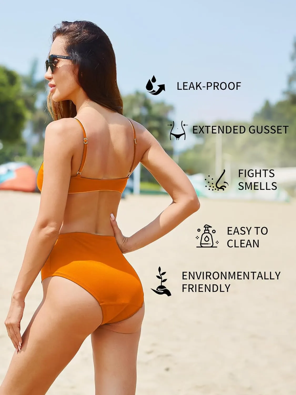 Period Swimwear-Menstrual Swimsuit Bikini Bottoms-High Waisted Leakproof Swim Bottoms for Teens Girls and Women.
