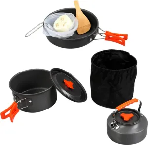 Person Compact Portable Camping Cookware Set Smooth Bottom for Easy Use Lightweight Space Saving