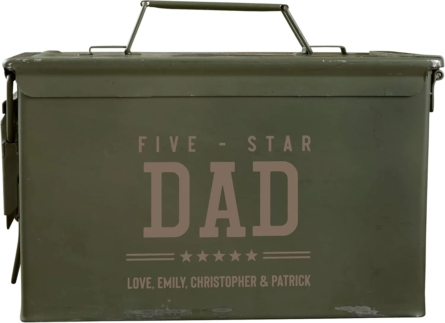 Personalization Universe Five Star Dad 30 Cal Ammo Can - Military Surplus Ammo Storage Box - Lockable Waterproof Ammo Boxes for Storage - Gun & Ammunition Storage & Safes - Hunting Accessories for Men