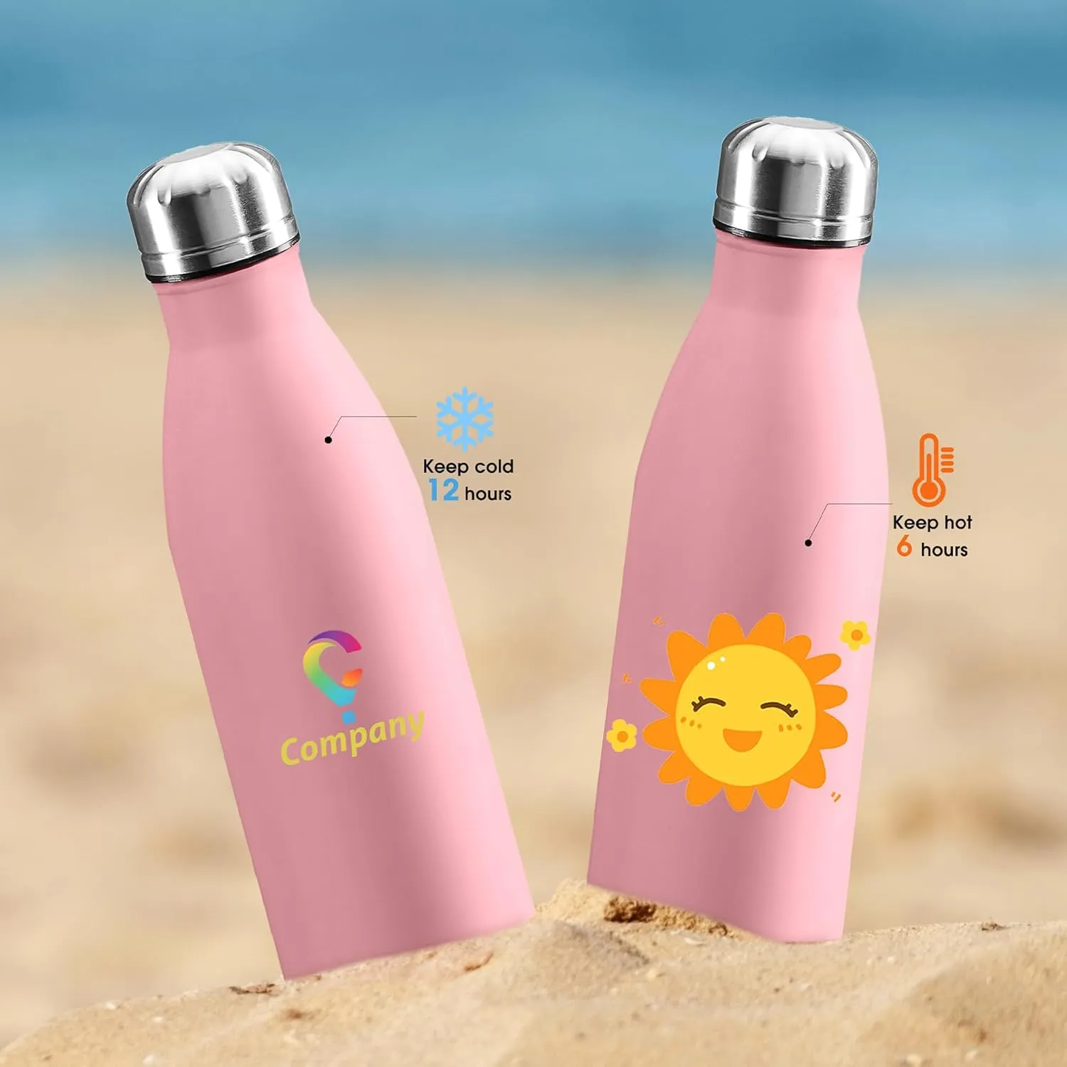 Personalized Custom Water Bottle Print in USA 17oz Stainless Steel Double Wall Leakproof Cups With Colorful Text Logo for Sports Outdoors