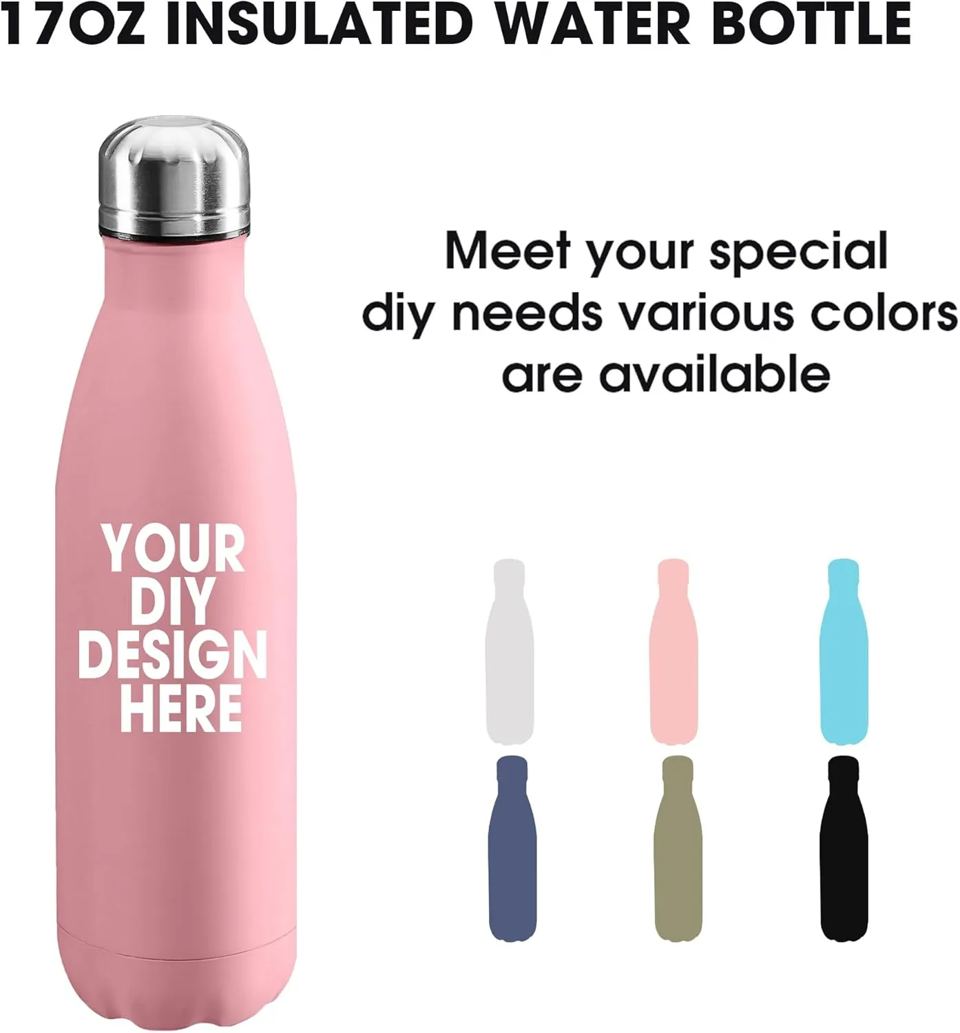 Personalized Custom Water Bottle Print in USA 17oz Stainless Steel Double Wall Leakproof Cups With Colorful Text Logo for Sports Outdoors