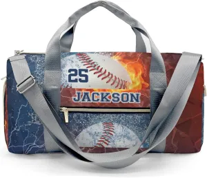 Personalized Duffle Bag with Name,Baseball Fire Water Custom Travel Bag Carry On Weekend Overnight Bag Gym Sports Bag Dance Bag