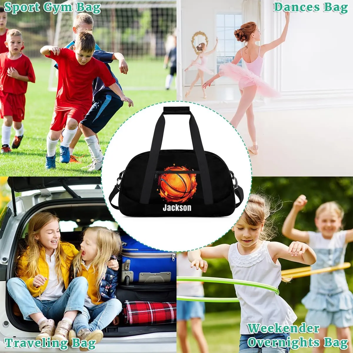 Personalized Kids Gym Bag Cool Fire Basketball Custom Name Sport Duffel Bag for Teens Boys Large Practice Workout Bags Travel Duffel Bag