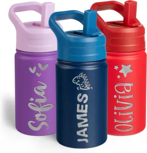 Personalized Kids Water Bottle with Name & Icon - Custom Kids Water Bottle, 12 oz with Leakproof Straw Lid - Back to School, Christmas & Birthday Gift for Boys & Girls, Navy Blue