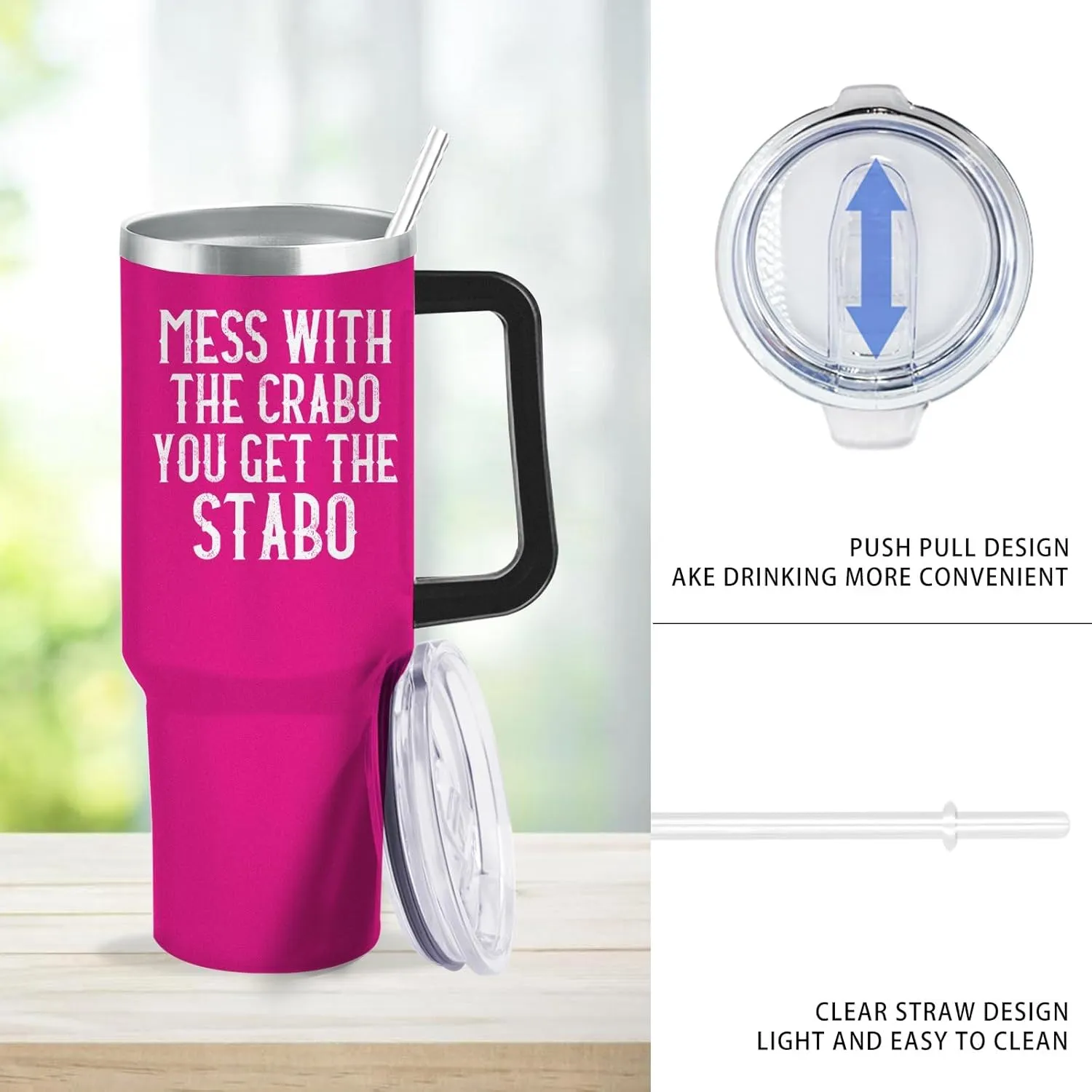 Personalized Tumbler Mess With The Crabo You Get The Stabo Tumbler 40oz Tumbler with Handle Insulated Tumbler with Lids and Straws for Women